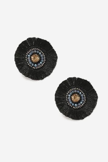 Topshop Black Fan And Stone Earrings