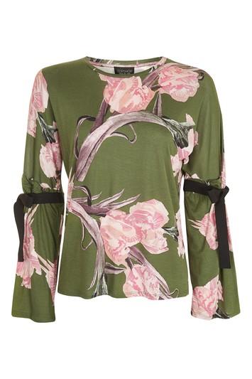 Topshop Floral Tie Sleeve Top