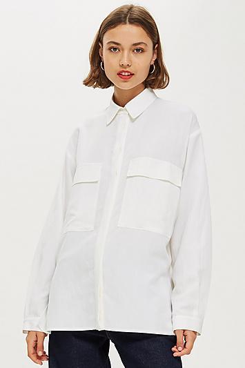 Topshop *pocket Linen Shirt By Boutique