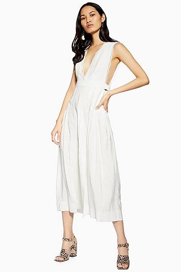 Topshop Ivory Lace Insert Pinafore Dress
