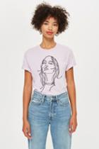 Topshop Embroidered Sketch Face T-shirt By Tee & Cake