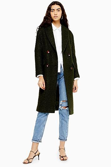 Topshop Khaki Boucle Coat