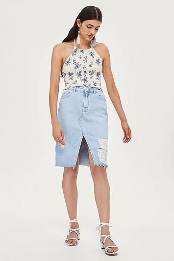 Topshop Ripped Midi Skirt
