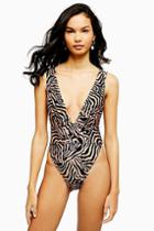 Topshop Tiger Print Super Plunge Swimsuit