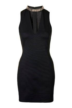 Topshop Embellished Neck Plunge Dress