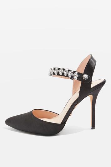 Topshop Gem Embellished Satin Court Shoes