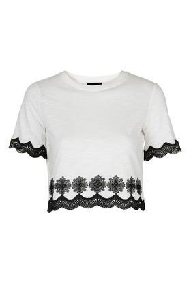 Topshop Tall Daisy Trim Crop Tee