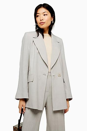 Topshop Pale Blue Slouch Blazer With Linen