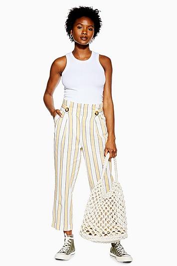 Topshop Petite Linen Blend Stripe Peg Trousers