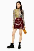 Topshop Burgundy Faux Leather Vinyl Mini Skirt