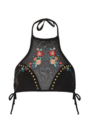 Topshop Embroidered Mesh Bikini Crop Top