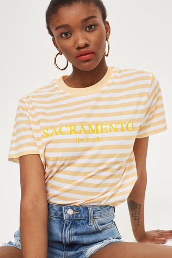 Topshop Petite 'sacramento' Slogan Stripe T-shirt