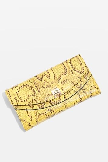 Topshop Yellow Snake Skin Print Twist Lock Purse