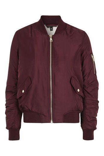 Topshop Tall Burgundy Flo Fur Lined Bomber Jacket