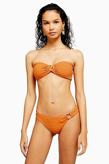 Topshop Ginger Crinkle Ring High Leg Bikini Bottoms