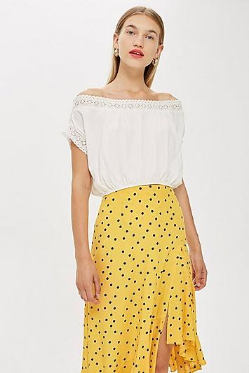 Topshop White Off Shoulder Trim Top
