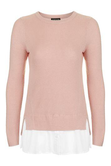 Topshop Long Sleeve Ribbed Hybrid Jumper