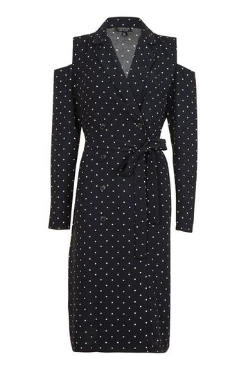 Topshop Cold Shoulder Spot Midi Dress