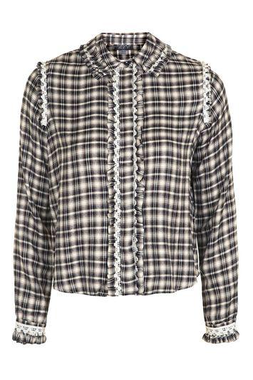 Topshop Puritan Check Lace Trim Top