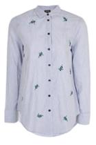 Topshop Petite Floral Embroidered Stripe Shirt