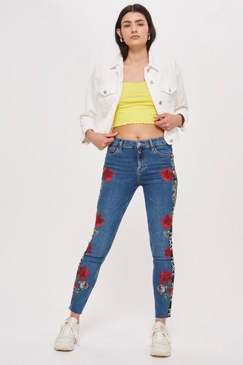 Topshop Moto Floral Logo Stripe Jamie Jeans