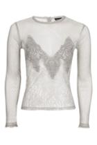 Topshop Sequin Lace Mesh Long Sleeve Top