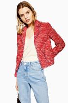 Topshop Red Fringe Jersey Boucle Jacket