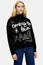 Topshop Christmas Knitted Coming To Town Jumper