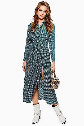 Topshop Spot Pleated Shirt Dress