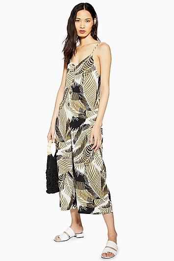 Topshop Palm Print Button Jumpsuit