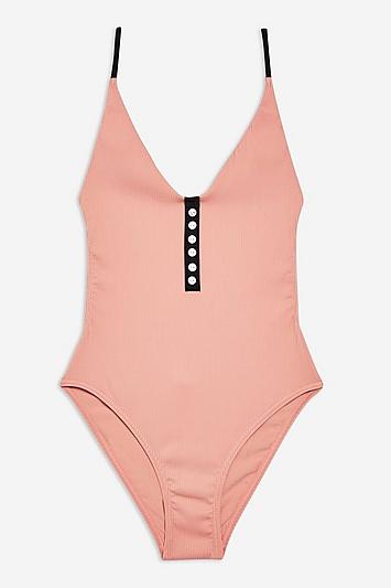 Topshop Button Ribbed Plunge Swimsuit