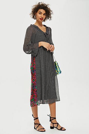 Topshop Spot Front Floral Back Dress