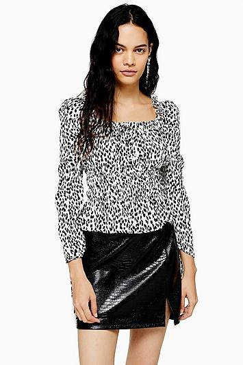 Topshop Leopard Print Ruched Prairie Blouse