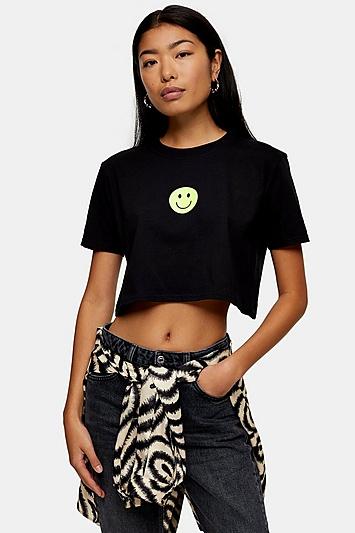 Topshop Black Neon Smiley Face T-shirt