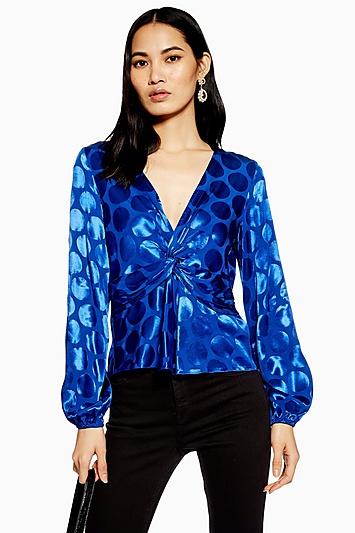 Topshop Jacquard Ruched Blouse