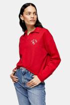 Topshop Red Long Sleeve New York Rugby Top