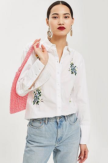 Topshop Embroidered Badge Shirt