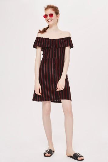 Topshop Striped Frill Bardot Dress
