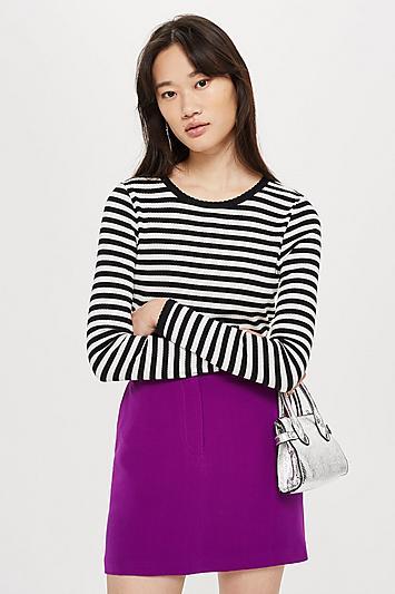 Topshop Long Sleeve Striped Scallop T-shirt
