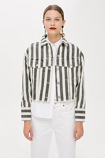 Topshop *striped Denim Jacket By Boutique