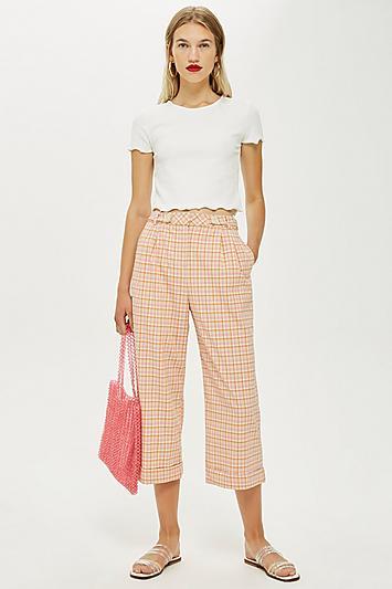 Topshop Petite Check Wide Trousers