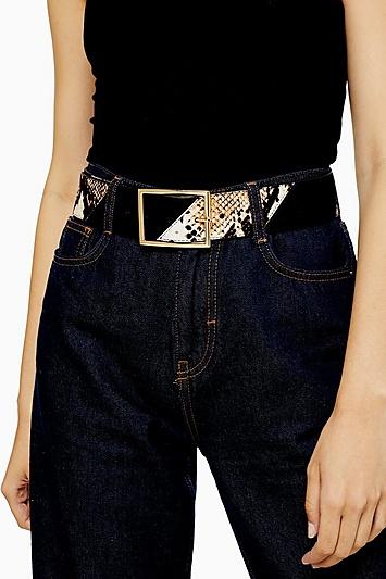 Topshop Black And Snake Print Leather Wide Belt