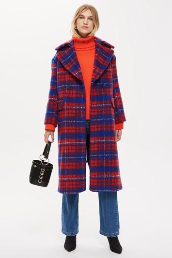 Topshop Brushed Check Zip Back Coat