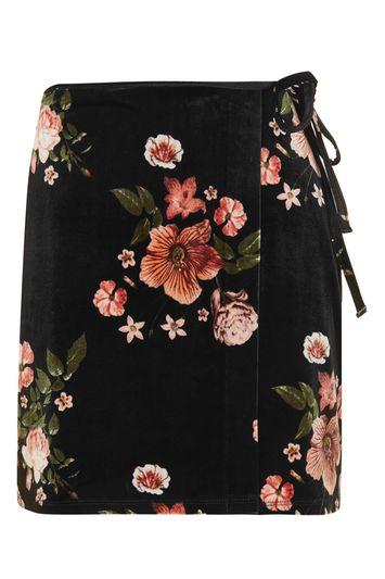 Topshop Floral Velvet Wrap Skirt