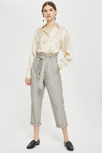 Topshop Petite Stripe Linen Peg Trousers