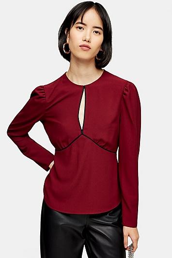 Topshop Plain Long Sleeve Keyhole Blouse