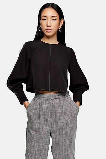 Topshop Curved Hem Raw Edge Blouse