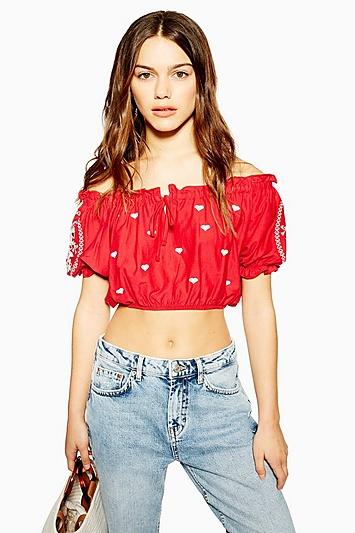 Topshop Petite Pansy Embroidered Crop Top