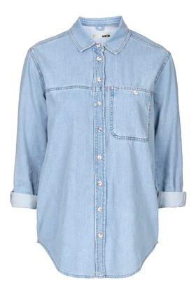 Topshop Tall Moto Bleach Denim Shirt