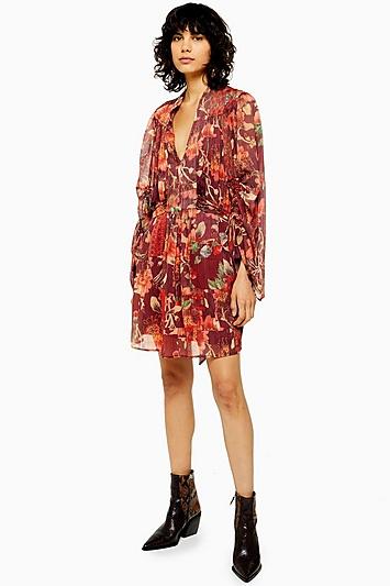 Topshop Tall Floral Tassel Mini Dress